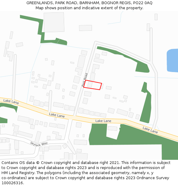 GREENLANDS, PARK ROAD, BARNHAM, BOGNOR REGIS, PO22 0AQ: Location map and indicative extent of plot