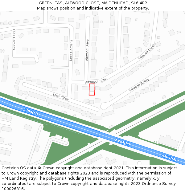 GREENLEAS, ALTWOOD CLOSE, MAIDENHEAD, SL6 4PP: Location map and indicative extent of plot