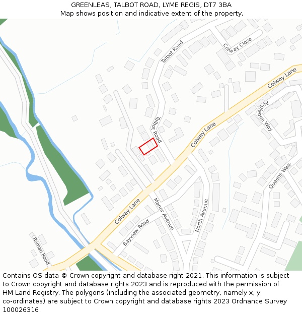 GREENLEAS, TALBOT ROAD, LYME REGIS, DT7 3BA: Location map and indicative extent of plot