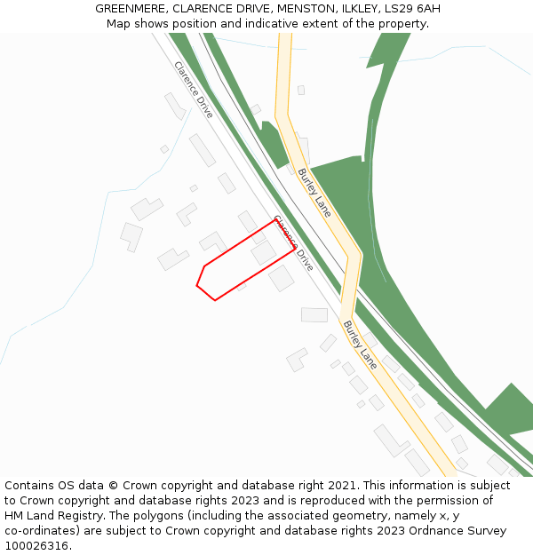 GREENMERE, CLARENCE DRIVE, MENSTON, ILKLEY, LS29 6AH: Location map and indicative extent of plot