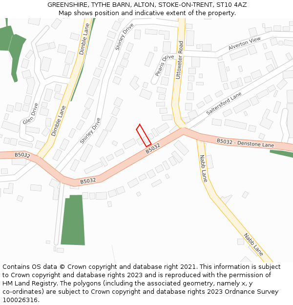 GREENSHIRE, TYTHE BARN, ALTON, STOKE-ON-TRENT, ST10 4AZ: Location map and indicative extent of plot
