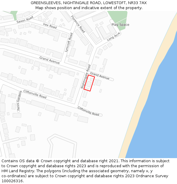 GREENSLEEVES, NIGHTINGALE ROAD, LOWESTOFT, NR33 7AX: Location map and indicative extent of plot