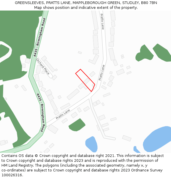 GREENSLEEVES, PRATTS LANE, MAPPLEBOROUGH GREEN, STUDLEY, B80 7BN: Location map and indicative extent of plot
