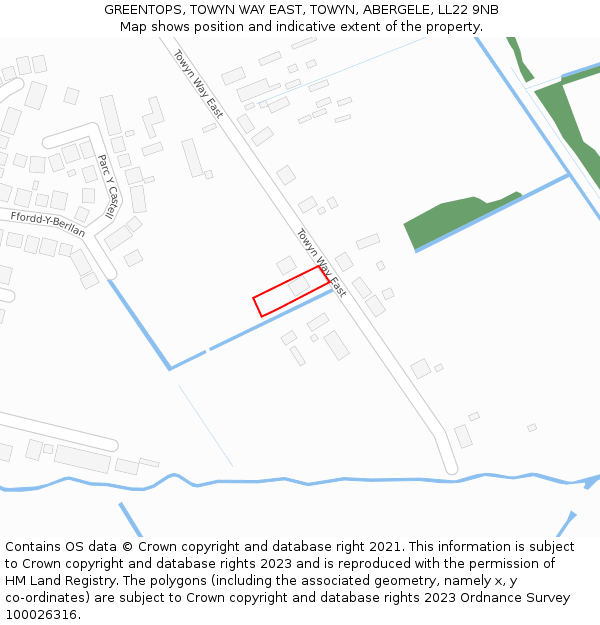 GREENTOPS, TOWYN WAY EAST, TOWYN, ABERGELE, LL22 9NB: Location map and indicative extent of plot