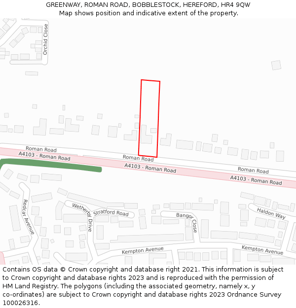 GREENWAY, ROMAN ROAD, BOBBLESTOCK, HEREFORD, HR4 9QW: Location map and indicative extent of plot