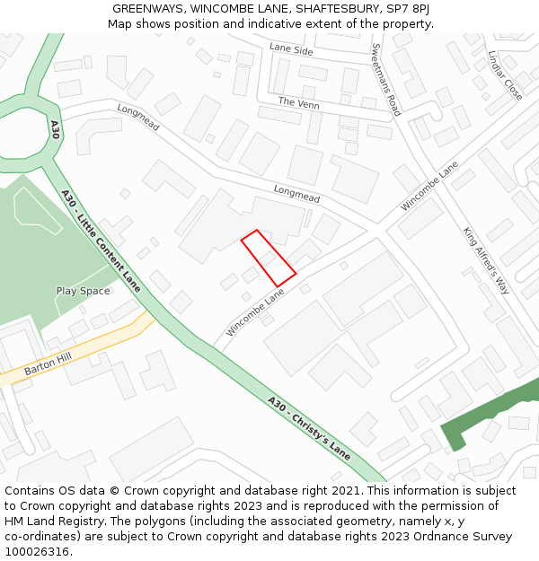 GREENWAYS, WINCOMBE LANE, SHAFTESBURY, SP7 8PJ: Location map and indicative extent of plot