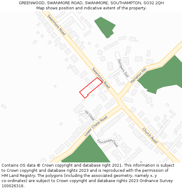 GREENWOOD, SWANMORE ROAD, SWANMORE, SOUTHAMPTON, SO32 2QH: Location map and indicative extent of plot