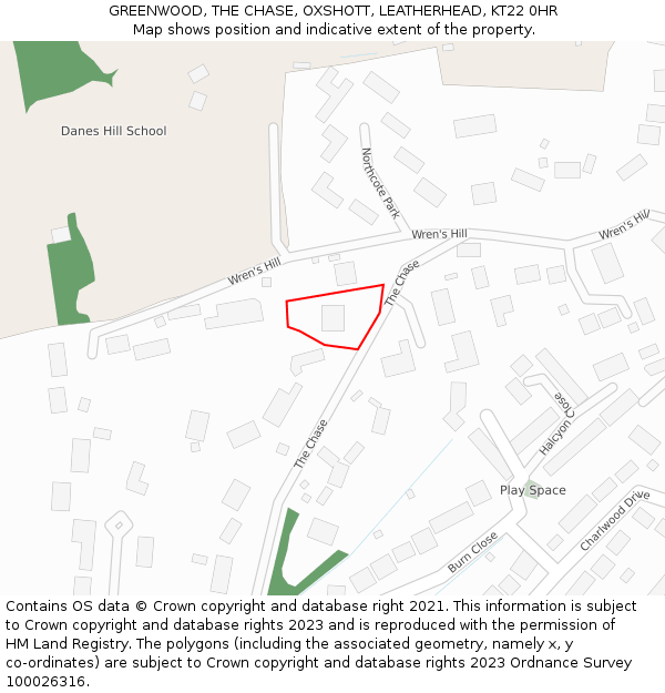 GREENWOOD, THE CHASE, OXSHOTT, LEATHERHEAD, KT22 0HR: Location map and indicative extent of plot