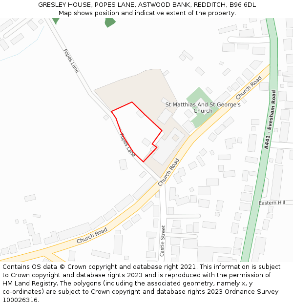 GRESLEY HOUSE, POPES LANE, ASTWOOD BANK, REDDITCH, B96 6DL: Location map and indicative extent of plot