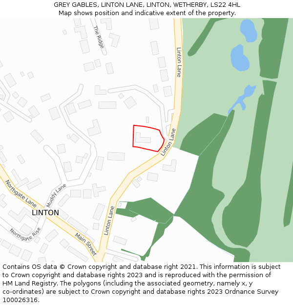 GREY GABLES, LINTON LANE, LINTON, WETHERBY, LS22 4HL: Location map and indicative extent of plot
