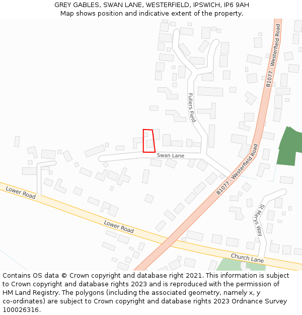 GREY GABLES, SWAN LANE, WESTERFIELD, IPSWICH, IP6 9AH: Location map and indicative extent of plot