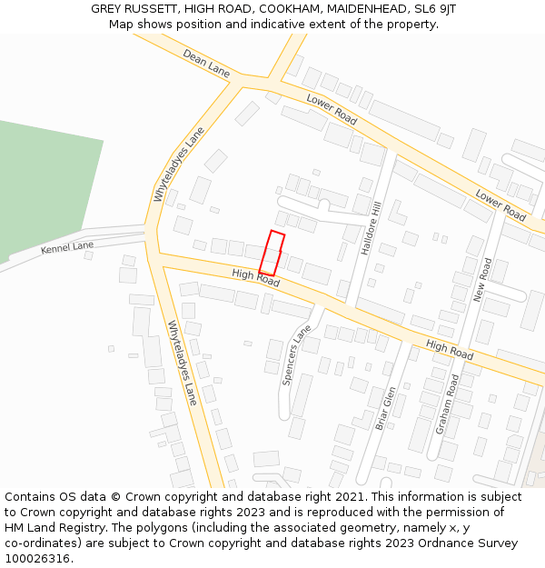 GREY RUSSETT, HIGH ROAD, COOKHAM, MAIDENHEAD, SL6 9JT: Location map and indicative extent of plot