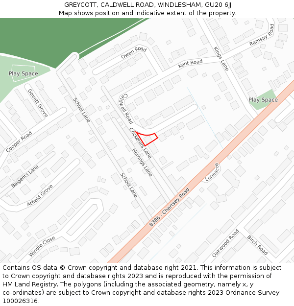 GREYCOTT, CALDWELL ROAD, WINDLESHAM, GU20 6JJ: Location map and indicative extent of plot