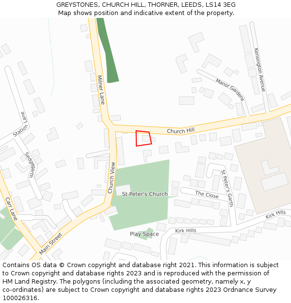 GREYSTONES, CHURCH HILL, THORNER, LEEDS, LS14 3EG: Location map and indicative extent of plot
