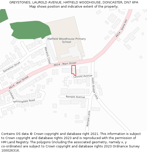 GREYSTONES, LAUROLD AVENUE, HATFIELD WOODHOUSE, DONCASTER, DN7 6PA: Location map and indicative extent of plot