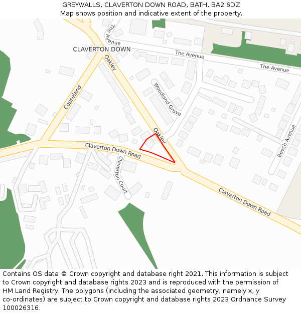 GREYWALLS, CLAVERTON DOWN ROAD, BATH, BA2 6DZ: Location map and indicative extent of plot