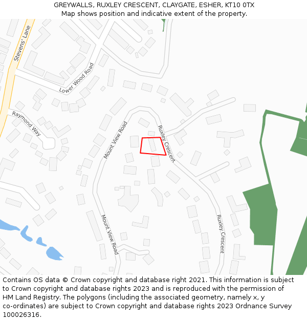 GREYWALLS, RUXLEY CRESCENT, CLAYGATE, ESHER, KT10 0TX: Location map and indicative extent of plot