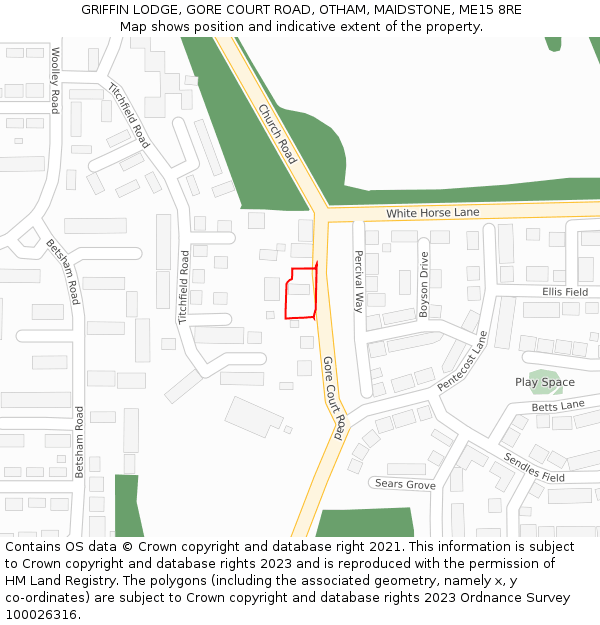 GRIFFIN LODGE, GORE COURT ROAD, OTHAM, MAIDSTONE, ME15 8RE: Location map and indicative extent of plot