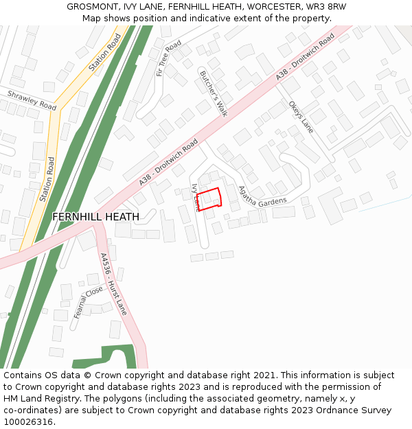 GROSMONT, IVY LANE, FERNHILL HEATH, WORCESTER, WR3 8RW: Location map and indicative extent of plot