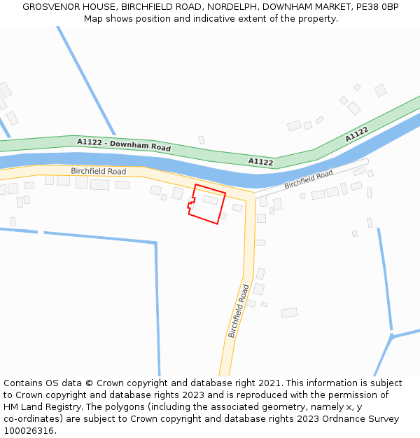 GROSVENOR HOUSE, BIRCHFIELD ROAD, NORDELPH, DOWNHAM MARKET, PE38 0BP: Location map and indicative extent of plot
