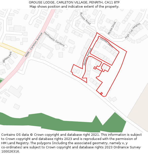 GROUSE LODGE, CARLETON VILLAGE, PENRITH, CA11 8TP: Location map and indicative extent of plot