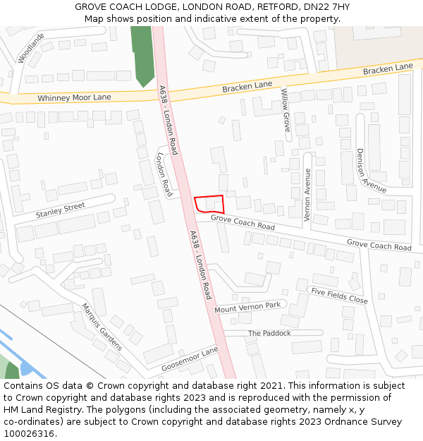 GROVE COACH LODGE, LONDON ROAD, RETFORD, DN22 7HY: Location map and indicative extent of plot