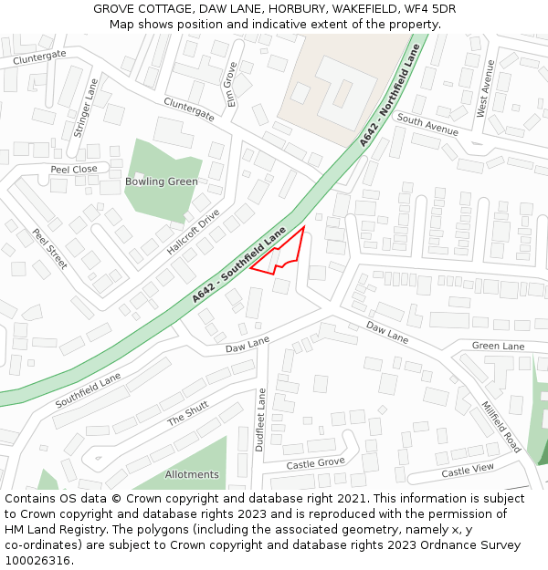 GROVE COTTAGE, DAW LANE, HORBURY, WAKEFIELD, WF4 5DR: Location map and indicative extent of plot