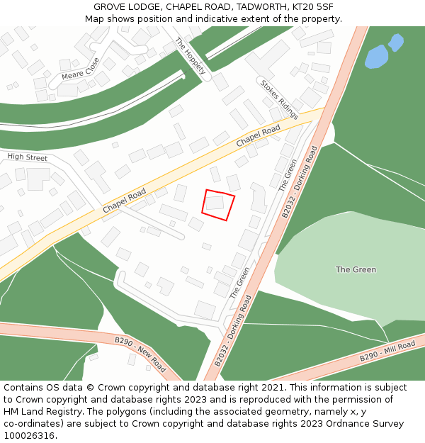 GROVE LODGE, CHAPEL ROAD, TADWORTH, KT20 5SF: Location map and indicative extent of plot