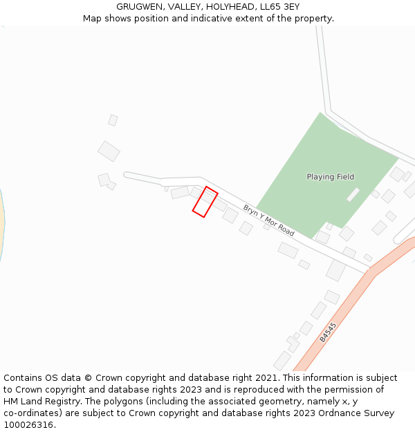 GRUGWEN, VALLEY, HOLYHEAD, LL65 3EY: Location map and indicative extent of plot