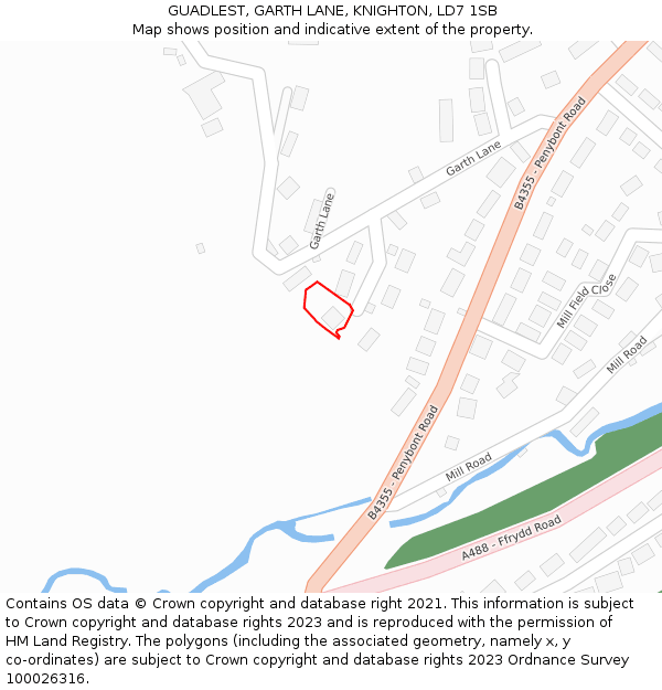 GUADLEST, GARTH LANE, KNIGHTON, LD7 1SB: Location map and indicative extent of plot