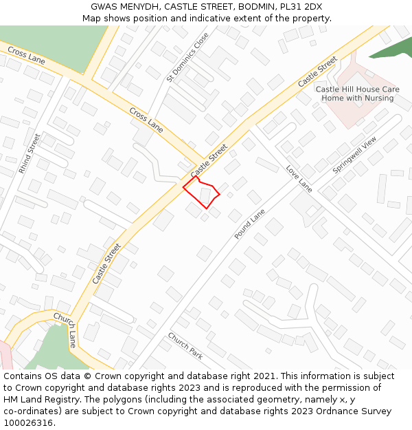 GWAS MENYDH, CASTLE STREET, BODMIN, PL31 2DX: Location map and indicative extent of plot