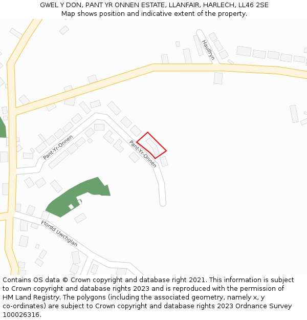 GWEL Y DON, PANT YR ONNEN ESTATE, LLANFAIR, HARLECH, LL46 2SE: Location map and indicative extent of plot