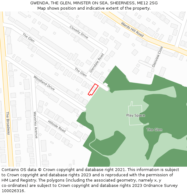 GWENDA, THE GLEN, MINSTER ON SEA, SHEERNESS, ME12 2SG: Location map and indicative extent of plot