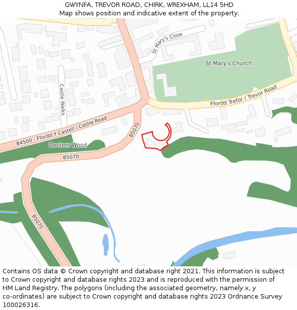 GWYNFA, TREVOR ROAD, CHIRK, WREXHAM, LL14 5HD: Location map and indicative extent of plot