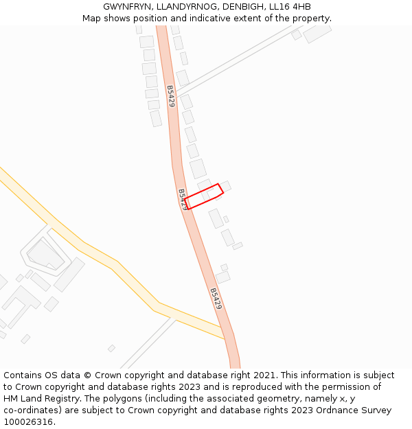 GWYNFRYN, LLANDYRNOG, DENBIGH, LL16 4HB: Location map and indicative extent of plot
