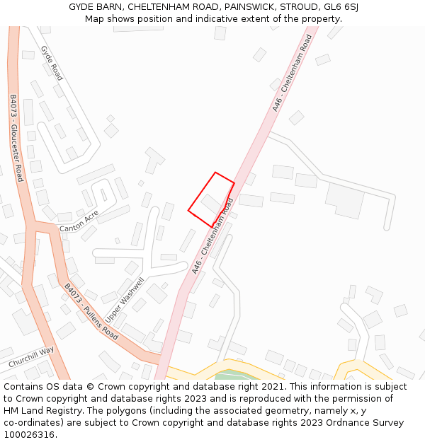 GYDE BARN, CHELTENHAM ROAD, PAINSWICK, STROUD, GL6 6SJ: Location map and indicative extent of plot