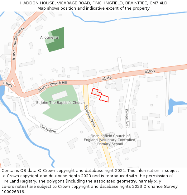 HADDON HOUSE, VICARAGE ROAD, FINCHINGFIELD, BRAINTREE, CM7 4LD: Location map and indicative extent of plot