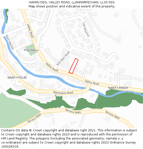 HAFAN DEG, VALLEY ROAD, LLANFAIRFECHAN, LL33 0SS: Location map and indicative extent of plot