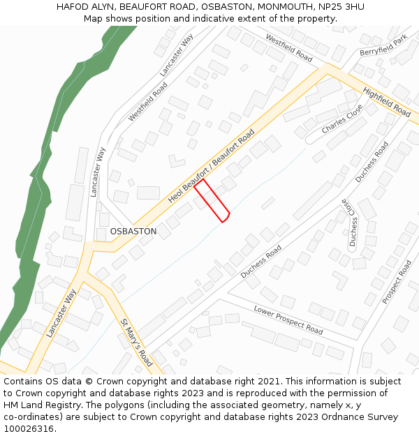 HAFOD ALYN, BEAUFORT ROAD, OSBASTON, MONMOUTH, NP25 3HU: Location map and indicative extent of plot