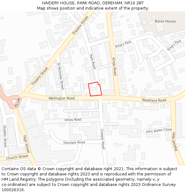 HAIDERY HOUSE, PARK ROAD, DEREHAM, NR19 2BT: Location map and indicative extent of plot