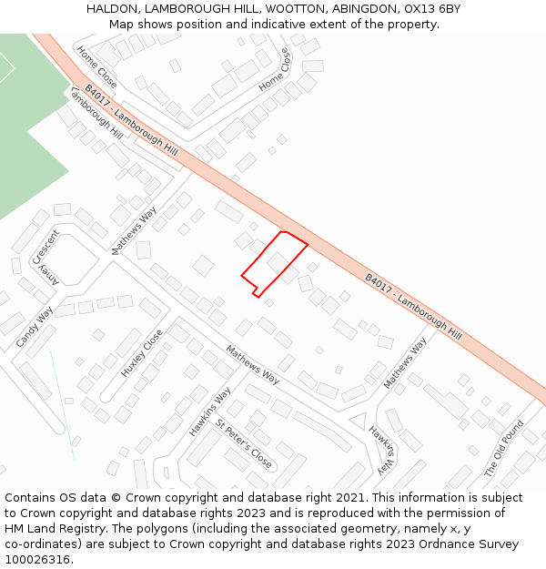 HALDON, LAMBOROUGH HILL, WOOTTON, ABINGDON, OX13 6BY: Location map and indicative extent of plot