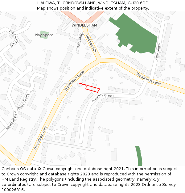 HALEIWA, THORNDOWN LANE, WINDLESHAM, GU20 6DD: Location map and indicative extent of plot