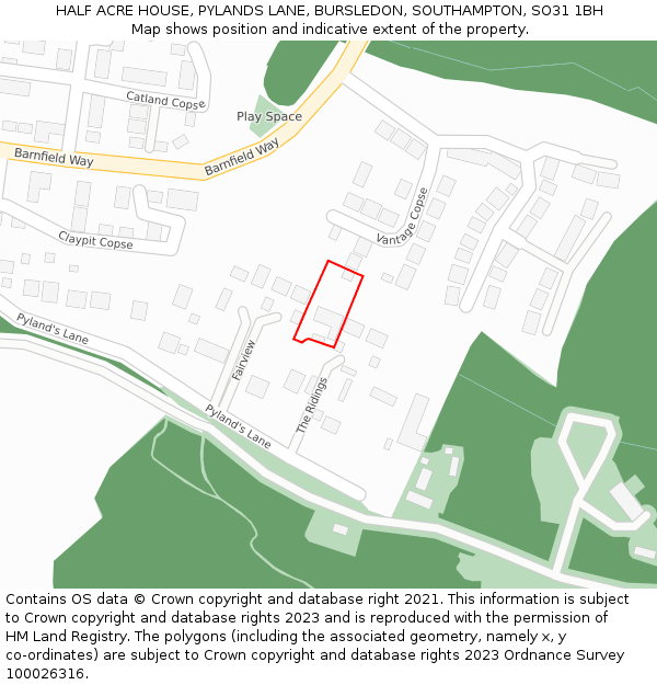 HALF ACRE HOUSE, PYLANDS LANE, BURSLEDON, SOUTHAMPTON, SO31 1BH: Location map and indicative extent of plot
