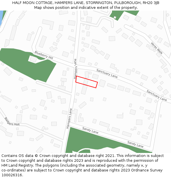HALF MOON COTTAGE, HAMPERS LANE, STORRINGTON, PULBOROUGH, RH20 3JB: Location map and indicative extent of plot