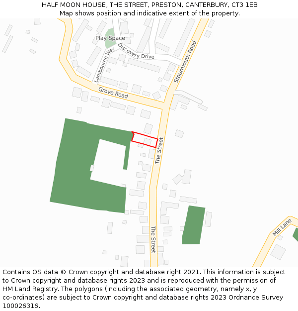 HALF MOON HOUSE, THE STREET, PRESTON, CANTERBURY, CT3 1EB: Location map and indicative extent of plot