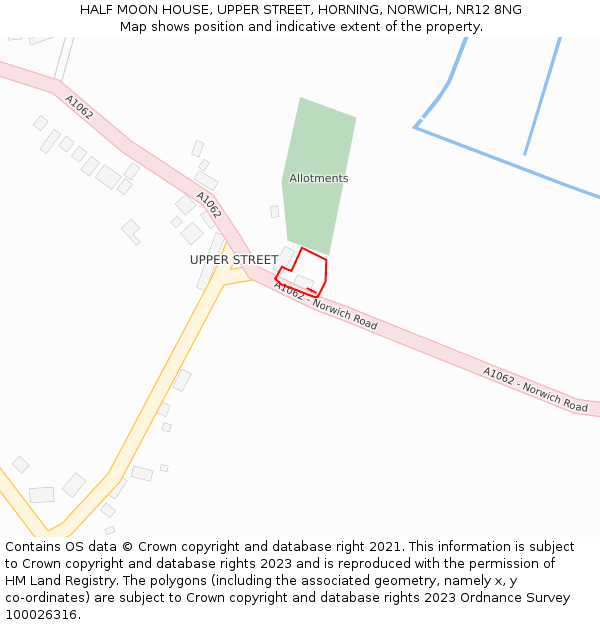 HALF MOON HOUSE, UPPER STREET, HORNING, NORWICH, NR12 8NG: Location map and indicative extent of plot