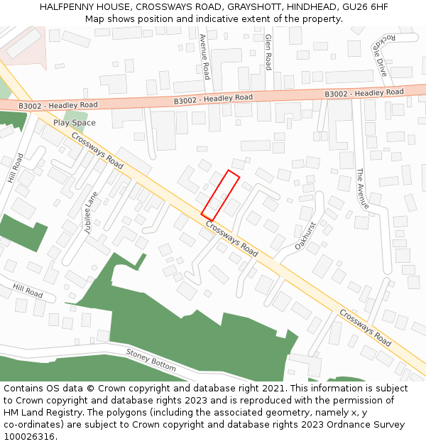HALFPENNY HOUSE, CROSSWAYS ROAD, GRAYSHOTT, HINDHEAD, GU26 6HF: Location map and indicative extent of plot