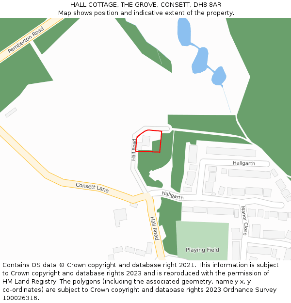 HALL COTTAGE, THE GROVE, CONSETT, DH8 8AR: Location map and indicative extent of plot