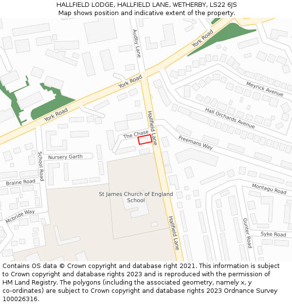 HALLFIELD LODGE, HALLFIELD LANE, WETHERBY, LS22 6JS: Location map and indicative extent of plot