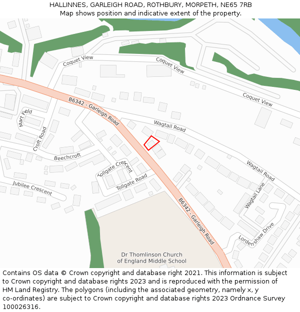 HALLINNES, GARLEIGH ROAD, ROTHBURY, MORPETH, NE65 7RB: Location map and indicative extent of plot